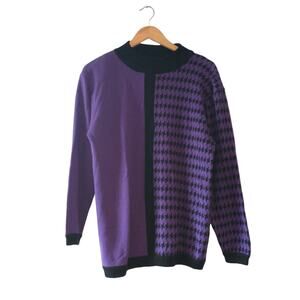 Vtg 80s 90s Y2K Women's Sweater Purple Black Sm Long Oversized Normcore Comfy